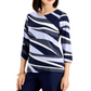 Blusa feminina estampada abstrata JM Collection azul tamanho pequeno