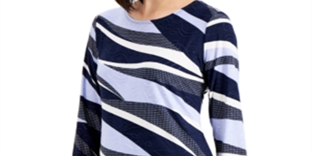 Blusa feminina estampada abstrata JM Collection azul tamanho pequeno