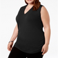 INC International Concepts Regata feminina plus size franzida com decote em V, preta, tamanho M