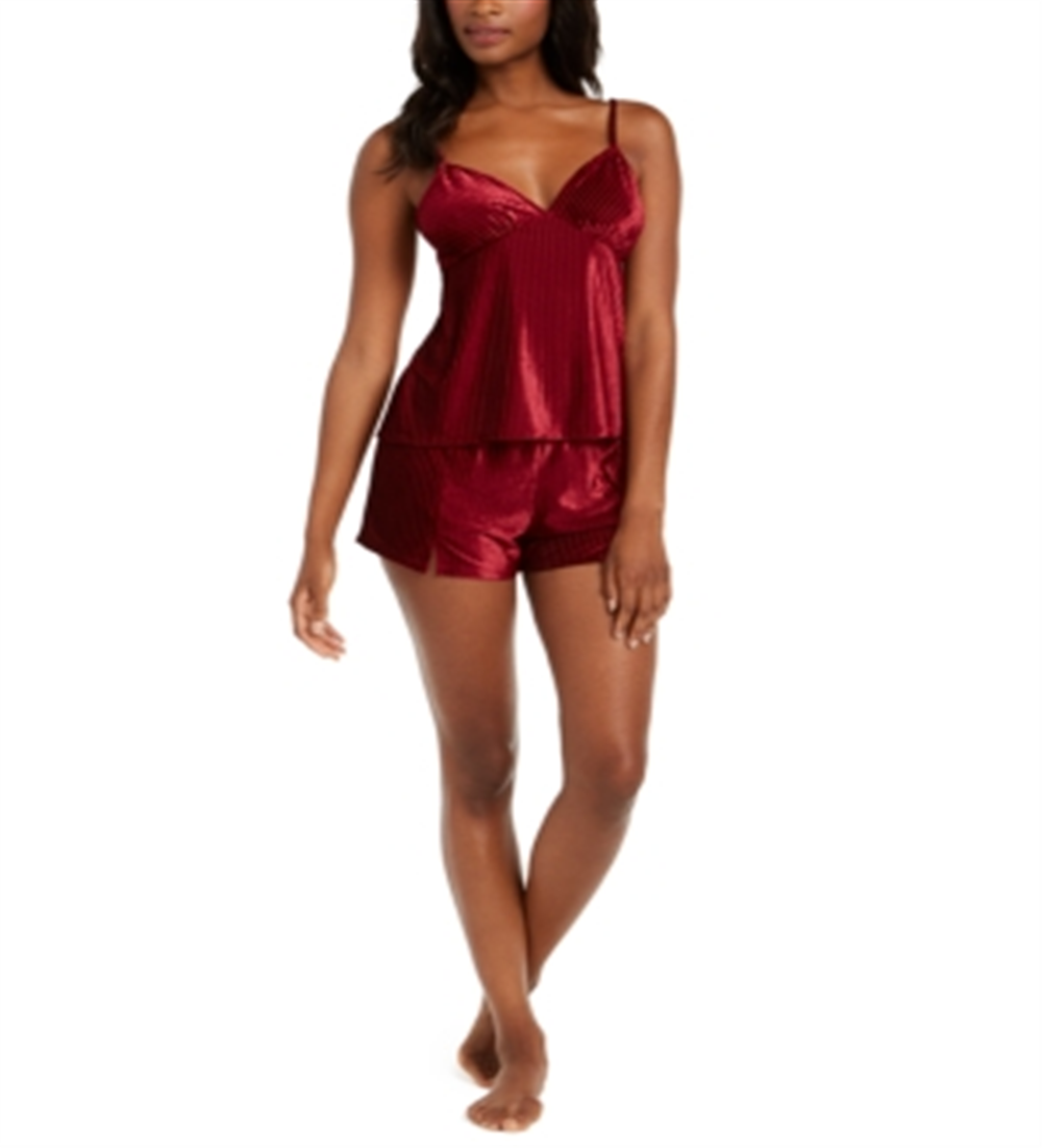 Conjunto de blusa e shorts de pijama de veludo canelado feminino INC International Concepts, vinho, tamanho M