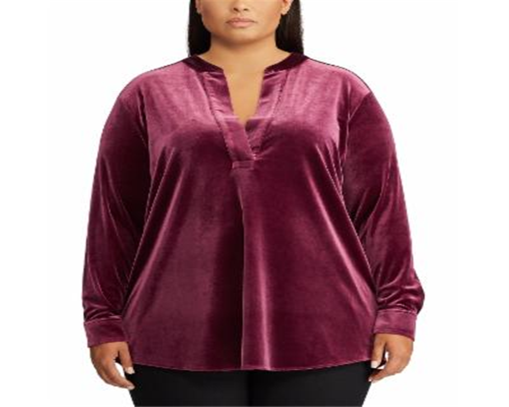 Blusa de veludo plus size feminina Ralph Lauren, verde, tamanho 2X