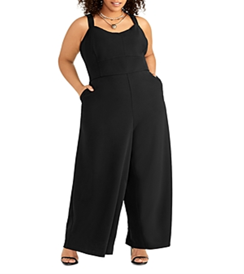 Macacão Demetria Feminino Rachel Roy Perna Larga Sólido Preto Tamanho 16W