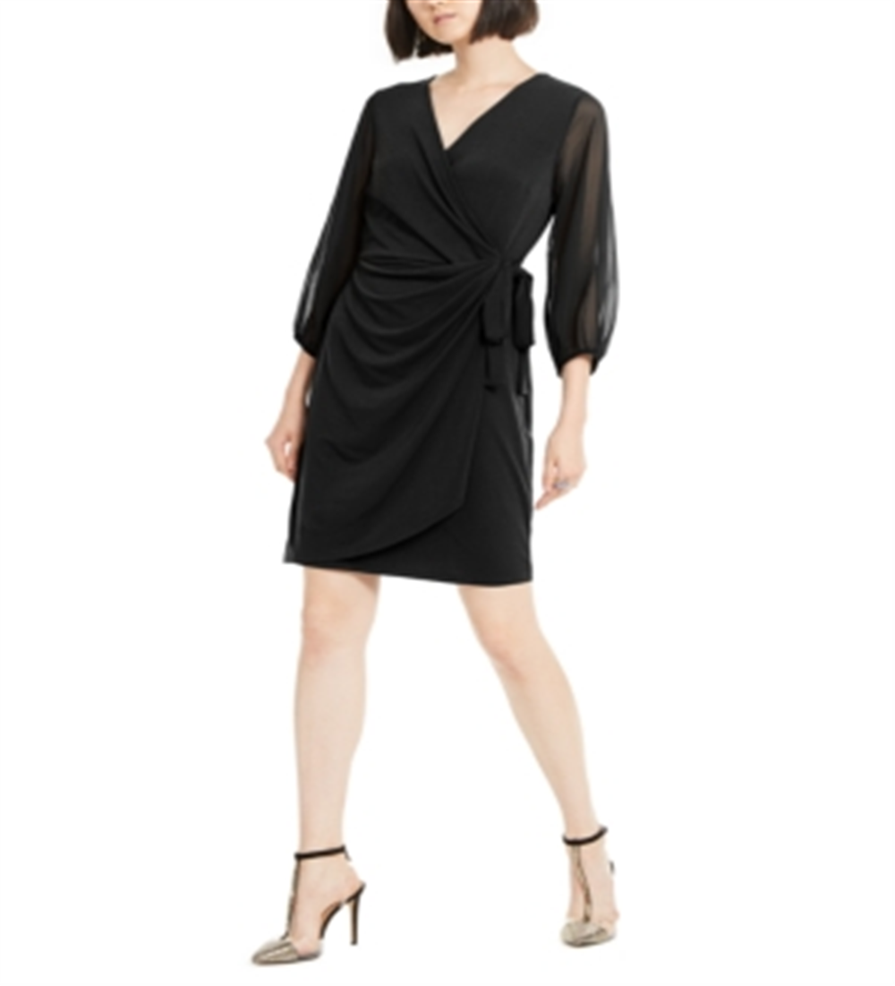 Vestido envelope feminino com mangas bufantes da INC International Concepts, preto, tamanho P