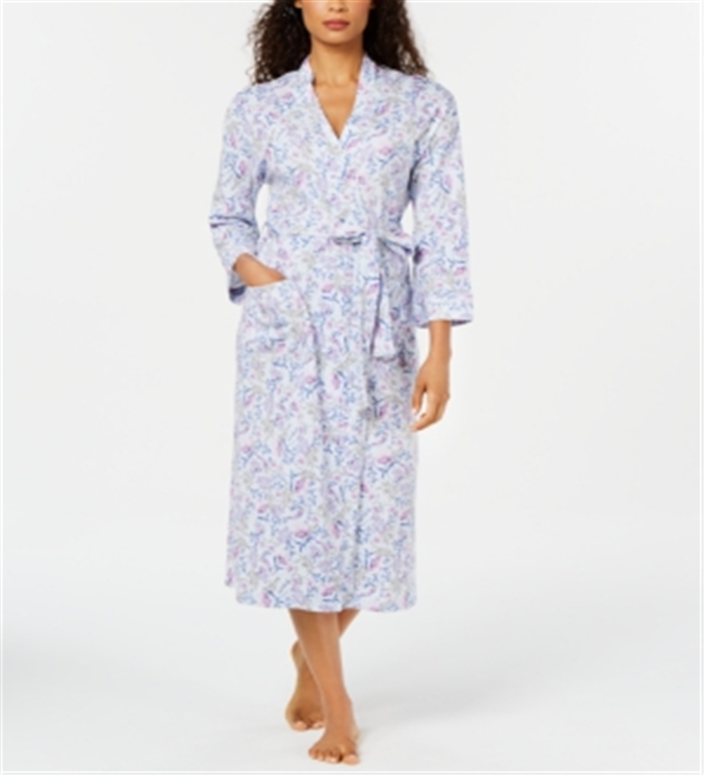 Charter Club Feminino Estampado Algodão Longo Malha Robe Branco Tamanho XS