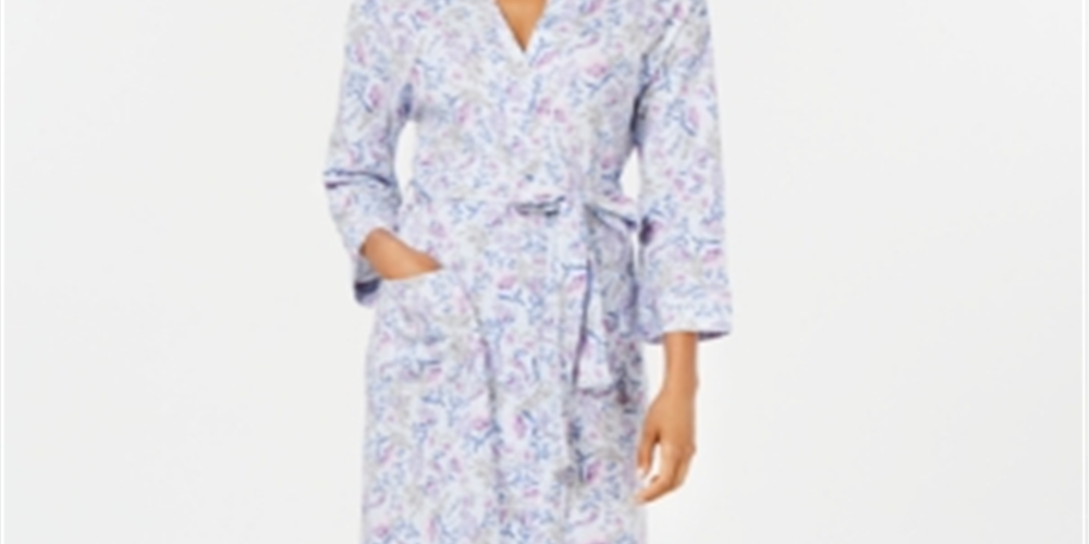 Charter Club Feminino Estampado Algodão Longo Malha Robe Branco Tamanho XS