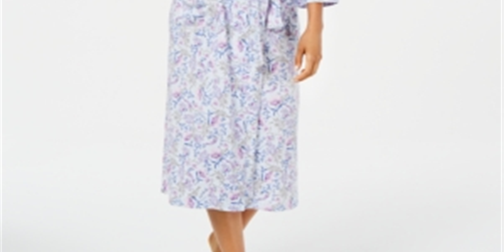 Charter Club Feminino Estampado Algodão Longo Malha Robe Branco Tamanho XS