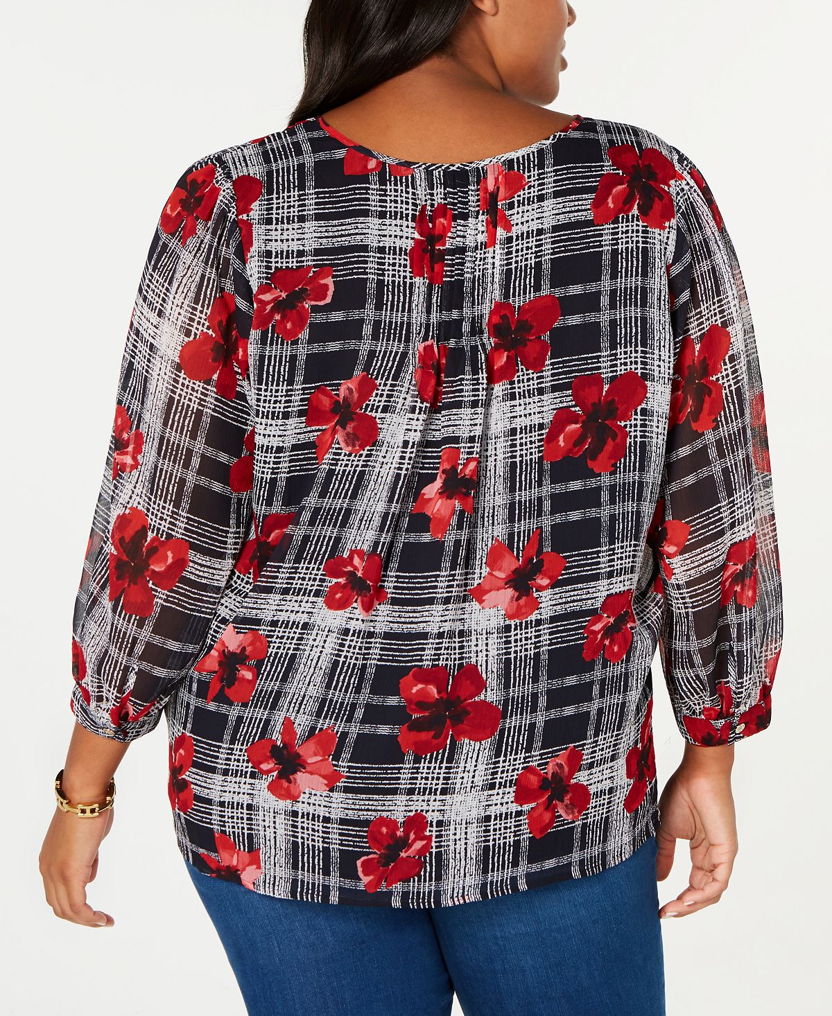 Blusa Tommy Hilfiger Plus Wear Feminina para Trabalho com Amarração no Pescoço Azul Tamanho 0X