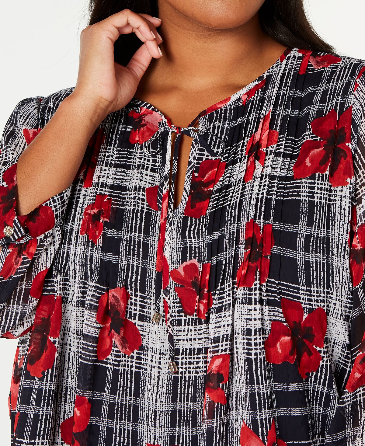 Blusa Tommy Hilfiger Plus Wear Feminina para Trabalho com Amarração no Pescoço Azul Tamanho 0X