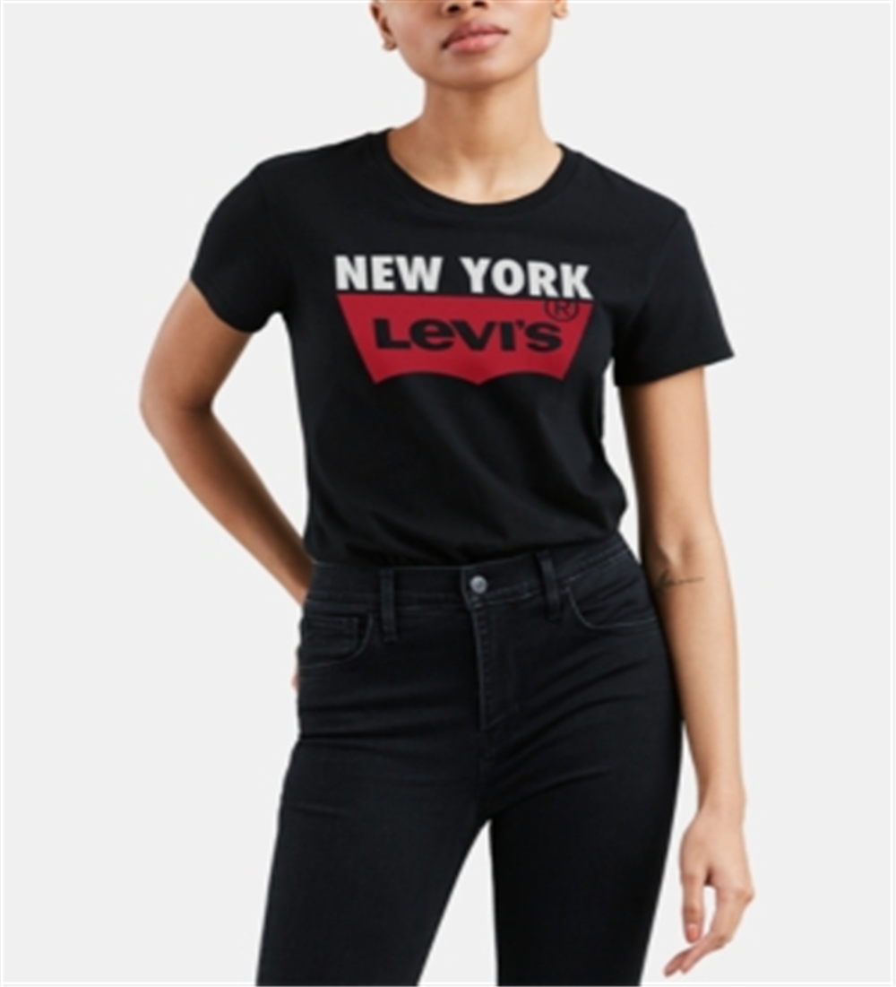 Camisetas femininas Levi's New 'New York' Batwing Logo Perfect Crewneck Tee preta tamanho M