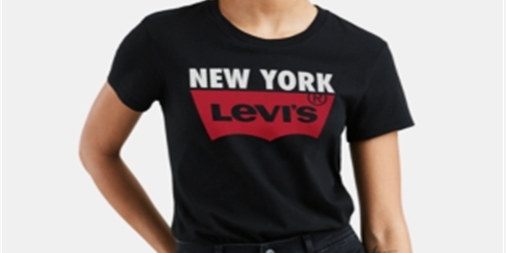 Camisetas femininas Levi's New 'New York' Batwing Logo Perfect Crewneck Tee preta tamanho M