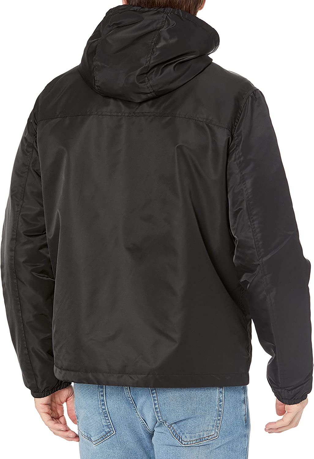 Levi's Flight Satin Coaches com capuz Sherpa Bunny, masculino, preto, tamanho pequeno