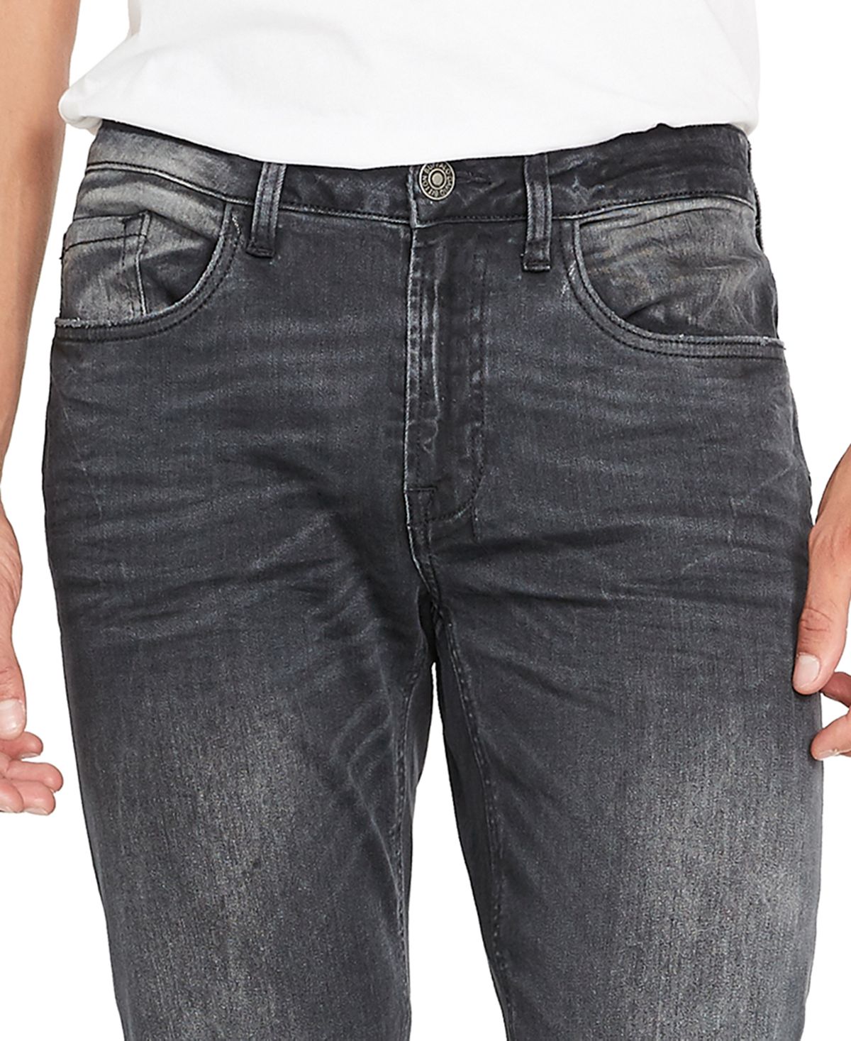 Calça jeans masculina Buffalo David Bitton Six-x Sandblasted preta tamanho 34x34