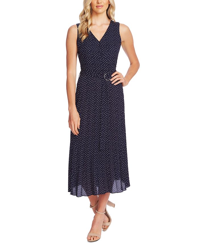 Vestido feminino Vince Camuto estampado sem mangas com cinto, azul, tamanho 10