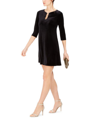 Msk Petite Three-Ring Velvet Dress Black Size Petite L