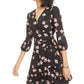Vestido envelope feminino Bar III com estampa floral, preto, tamanho P