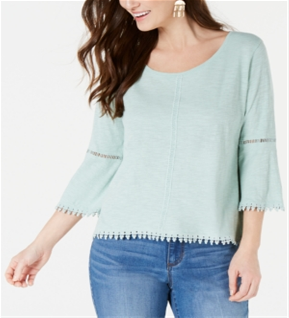 Blusa de manga sino com acabamento em crochê Petite Style &amp; Co, verde, tamanho Petite P
