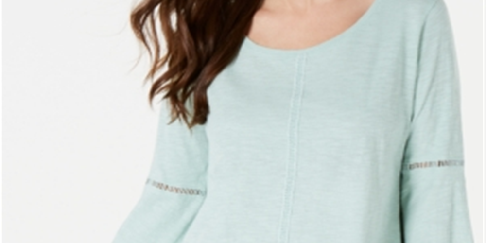 Blusa de manga sino com acabamento em crochê Petite Style &amp; Co, verde, tamanho Petite P