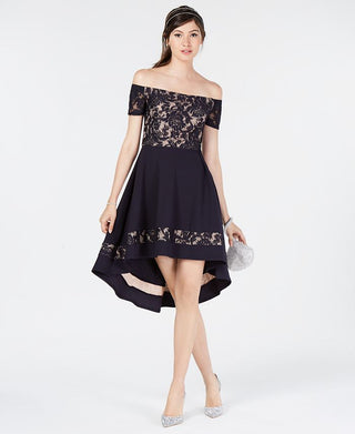 Vestido curto City Studios Juniors, ombro caído, preto, tamanho 16 W