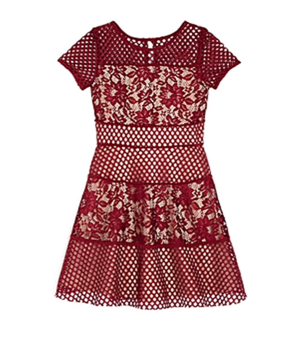 Vestido floral com painéis de renda para meninas Us Angels, tamanho 16, vermelho