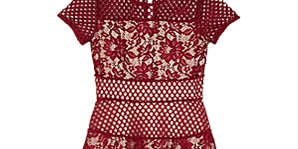 Vestido floral com painéis de renda para meninas Us Angels, tamanho 16, vermelho