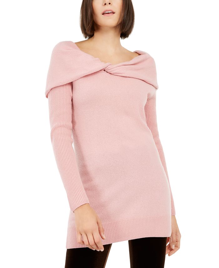 Suéter túnica de cashmere feminino INC com decote canoa, rosa, tamanho M