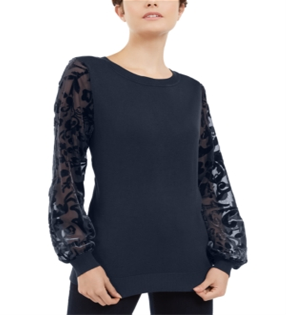 Suéter feminino de veludo com mangas queimadas da INC International Concepts, azul, tamanho XS