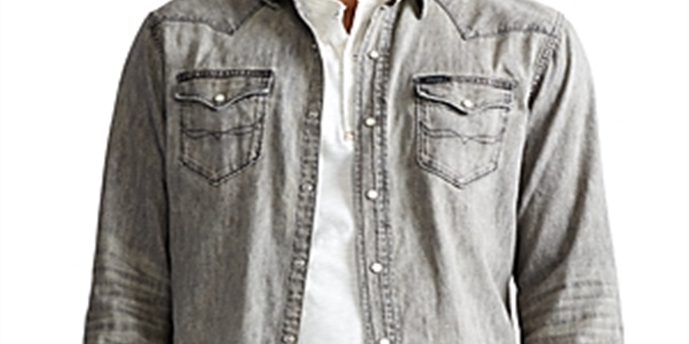 Camisa esportiva masculina jeans estilo western Polo Ralph Lauren cinza tamanho médio