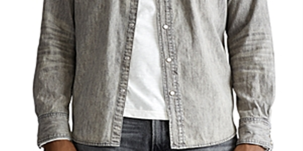 Camisa esportiva masculina jeans estilo western Polo Ralph Lauren cinza tamanho médio