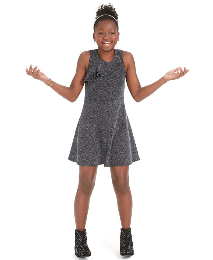 Vestido metálico com babados Epic Threads Big Girls, preto, tamanho G