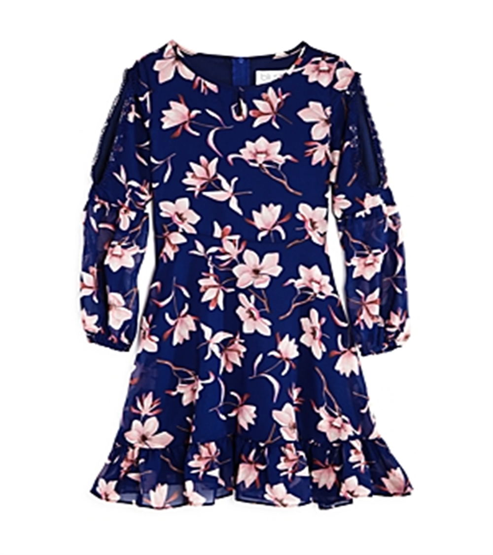 Vestido floral feminino Us Angels com mangas curtas, azul, tamanho 16