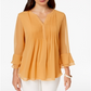 Charter Club feminino pequeno com babados duplos e blusa lisa com pregas, tamanho pequeno M, amarelo