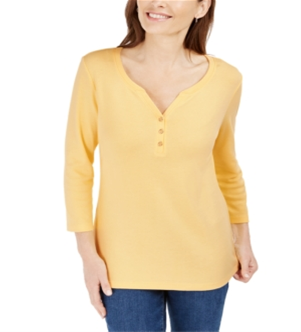 Camisa Henley Manga 3/4 Feminina Karen Scott Bege Tamanho X-G