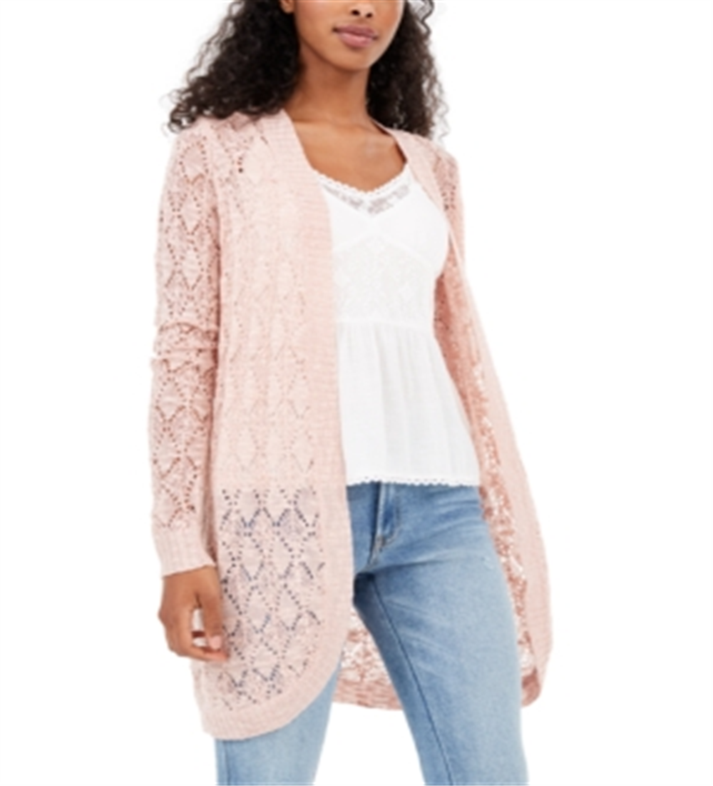 Cardigan American Rag Junior's Crochet Frente Aberta Rosa Tamanho Médio