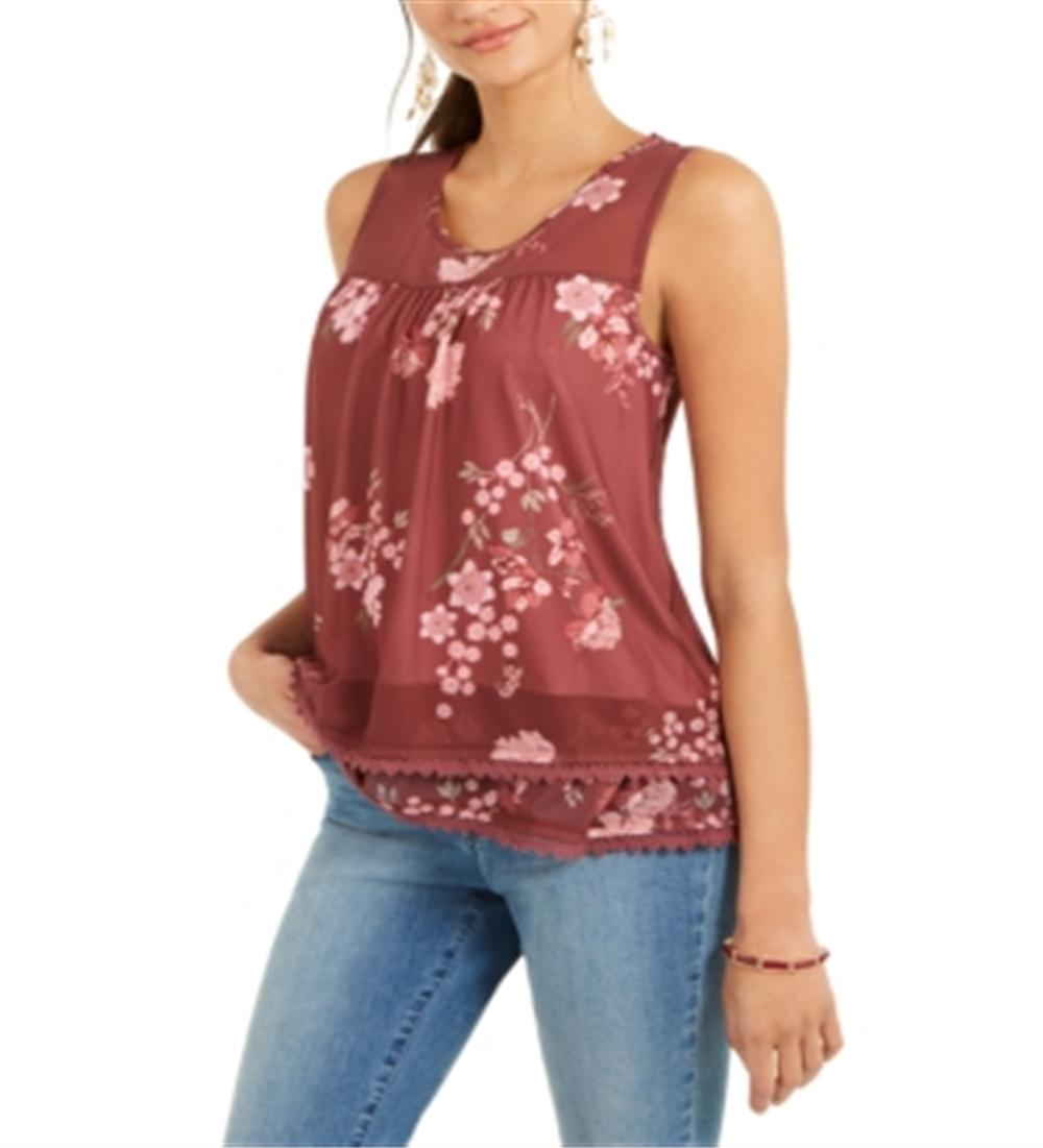 Regata de malha com estampa floral feminina Style &amp; Co, vinho, tamanho pequeno