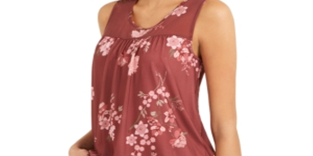 Regata de malha com estampa floral feminina Style &amp; Co, vinho, tamanho pequeno