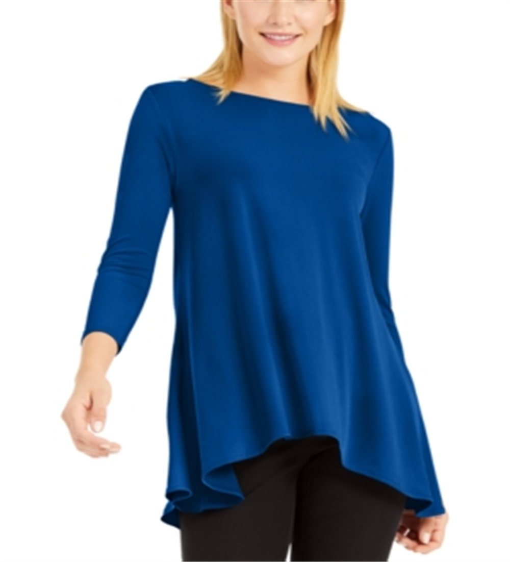 Blusa feminina Alfani lisa, azul, tamanho pequeno, P/M