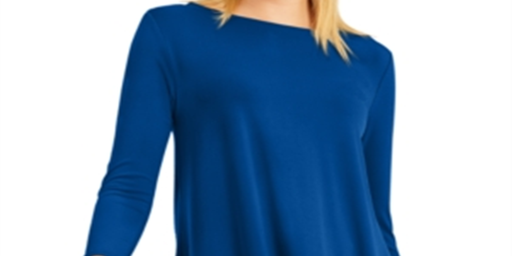 Blusa feminina Alfani lisa, azul, tamanho pequeno, P/M