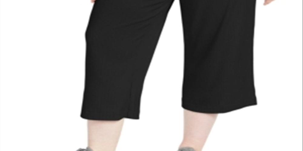 Calças culotte caneladas plus size femininas Ideology, pretas, tamanho 1X