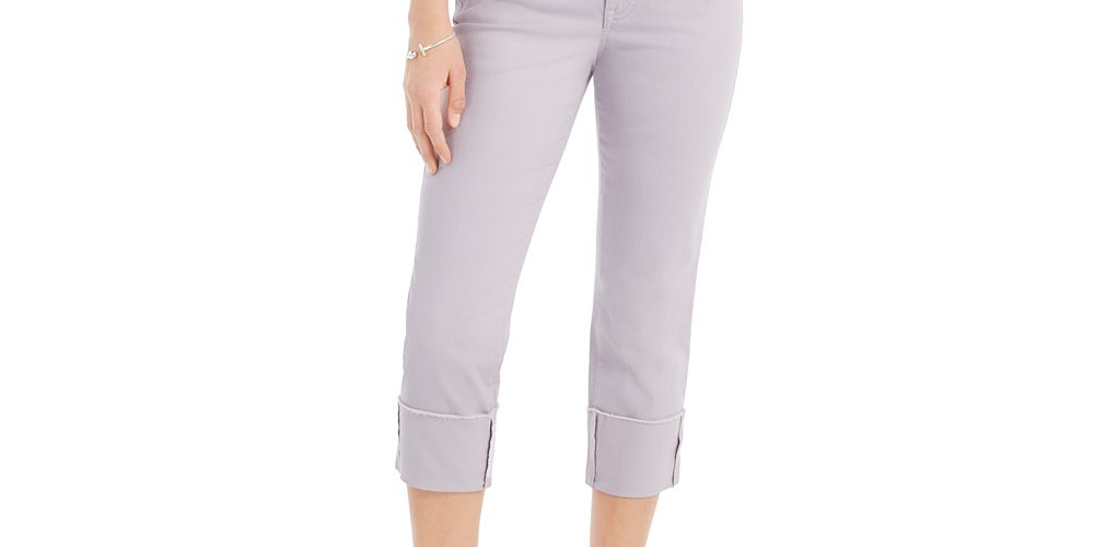 Calça jeans capri feminina estilo &amp; co com punho alto, rosa, tamanho 8