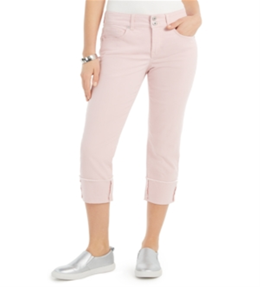 Calça jeans capri feminina estilo &amp; co com punho alto, rosa, tamanho 8