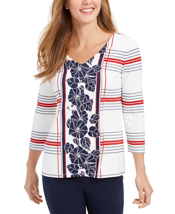 Blusa feminina Charter Club com estampa mista, branca, tamanho pequeno P/M