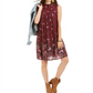 Vestido smocked com estampa floral feminino Style &amp; Co, vinho, tamanho XL