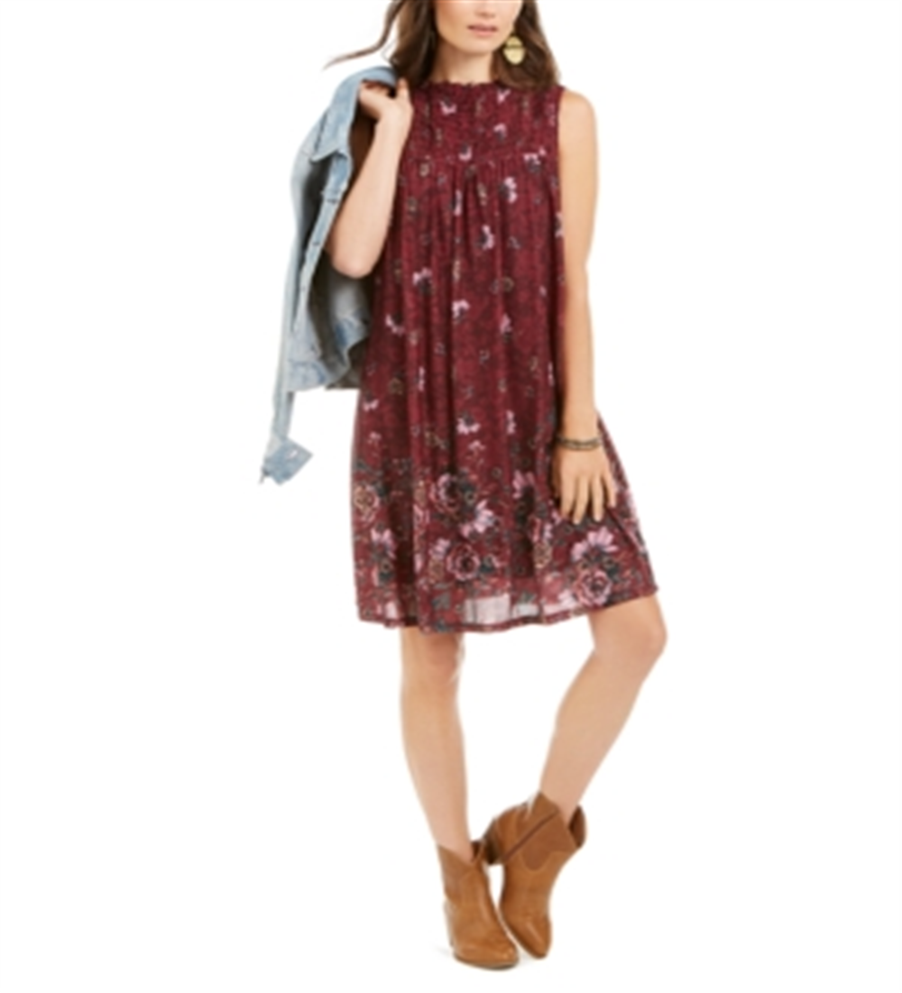 Vestido smocked com estampa floral feminino Style &amp; Co, vinho, tamanho XL