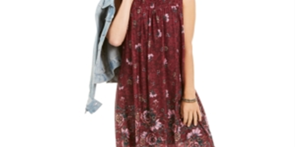 Vestido smocked com estampa floral feminino Style &amp; Co, vinho, tamanho XL