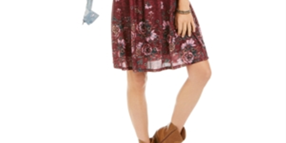 Vestido smocked com estampa floral feminino Style &amp; Co, vinho, tamanho XL