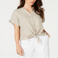 Camisa feminina Charter Club de linho com amarração frontal, marrom, tamanho GG