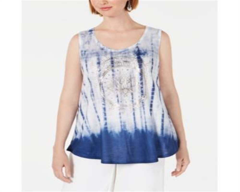 Blusa sem mangas com estampa tie-dye feminina Style &amp; Co, azul, tamanho XX-G