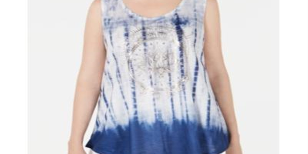 Blusa sem mangas com estampa tie-dye feminina Style &amp; Co, azul, tamanho XX-G