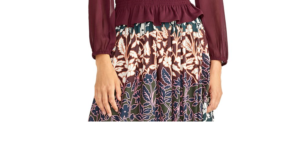 Blusa feminina Rachel Roy de manga comprida com babados, vinho, tamanho XS