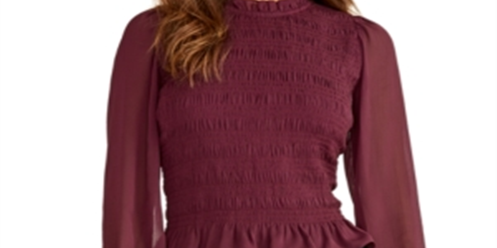 Blusa feminina Rachel Roy de manga comprida com babados, vinho, tamanho XS